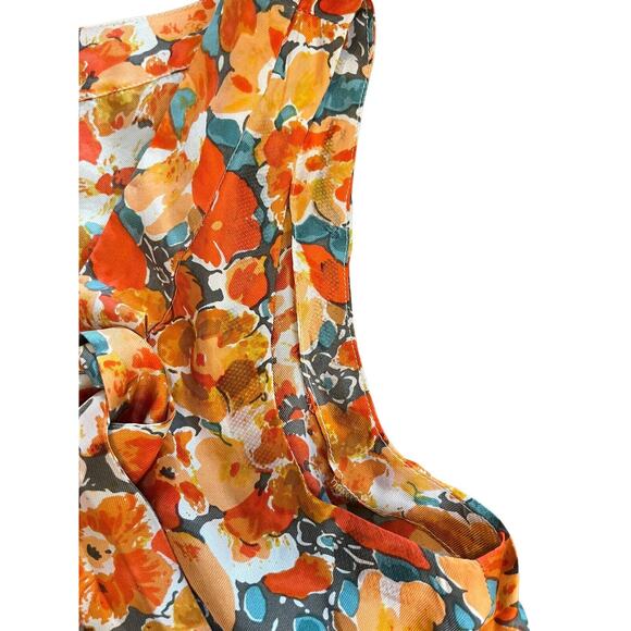 J Crew Womens Sz 0 Orange‎ Floral Wrap Front Tie Neck Silk Sleeveless Blouse - Picture 8 of 11